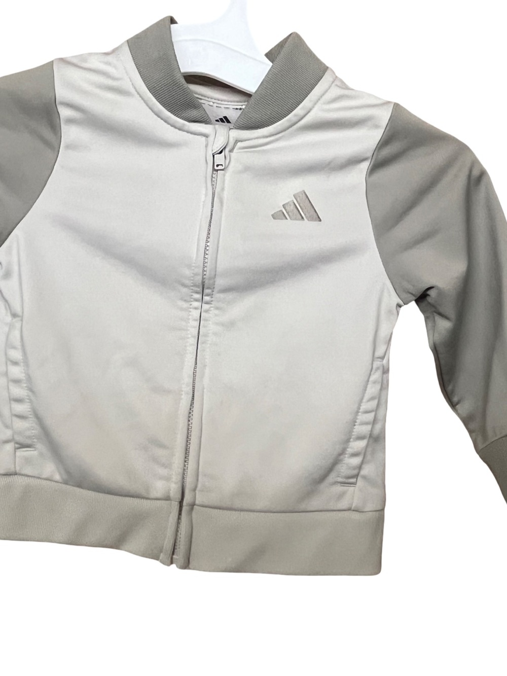 Sz 18 months Adidas cream and gray sweatshirt with a ribbed collar.